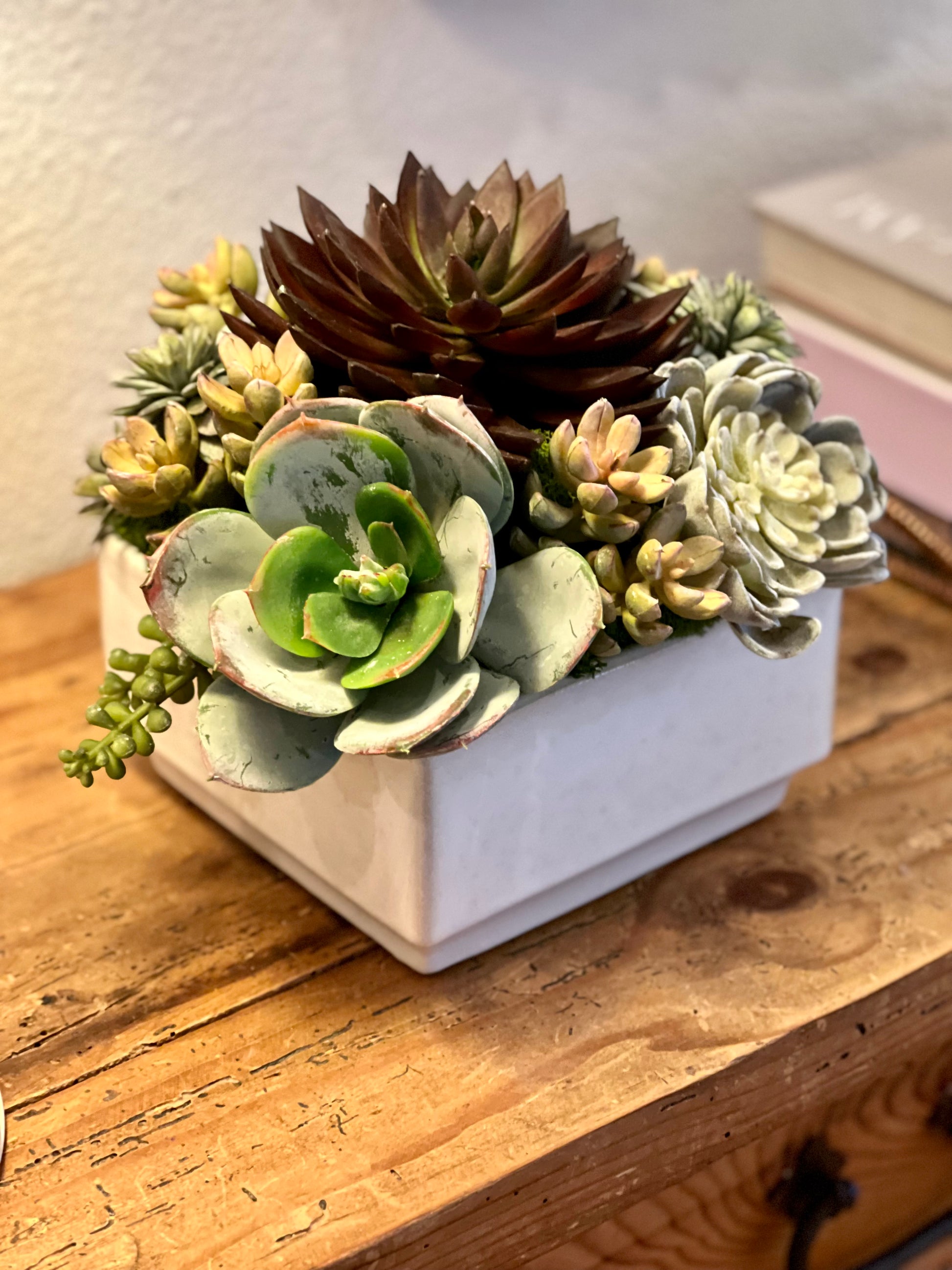 faux succulent planter Faux Succulent Arrangement in Square Planter – Austin Faux Florals